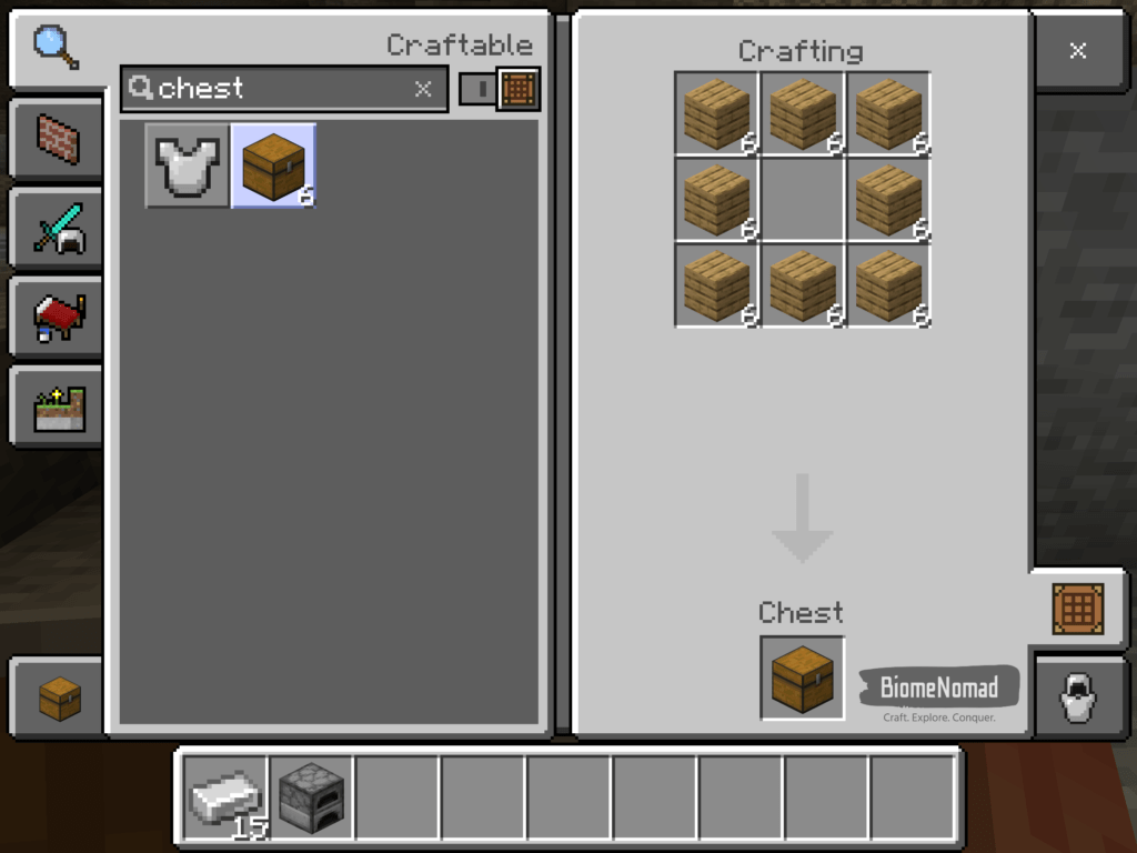 Minecraft Crafting table with chest selected